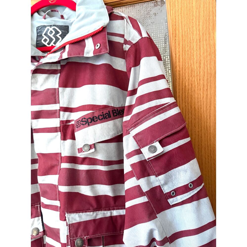 Special Blend Mens P2 Utility Jacket Snowboarding Coat Red Gray Stripe Sz Medium - Picture 3 of 16